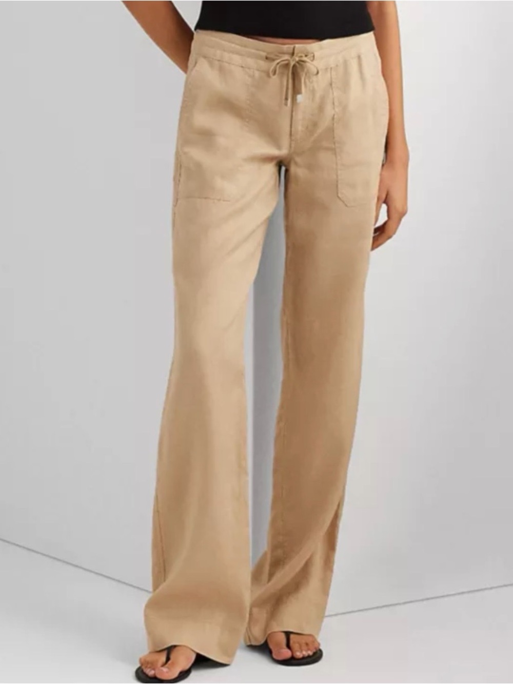 LAUREN RALPH LAUREN Black Label 100% Linen Wide-Leg Pants in Beige Size 4 Resort